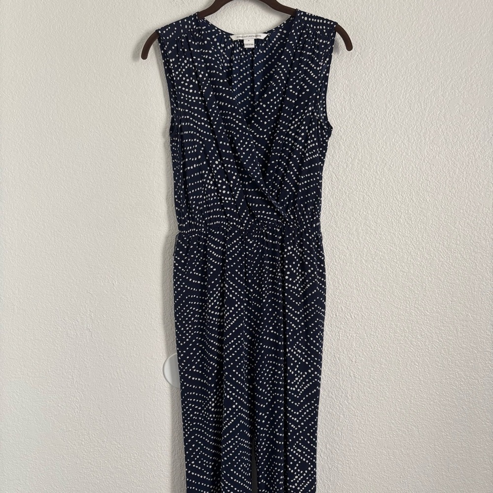 Diane Von Furstenberg Women's Size 0 Blue/White Polka Dot Silk Eva Jumpsuit